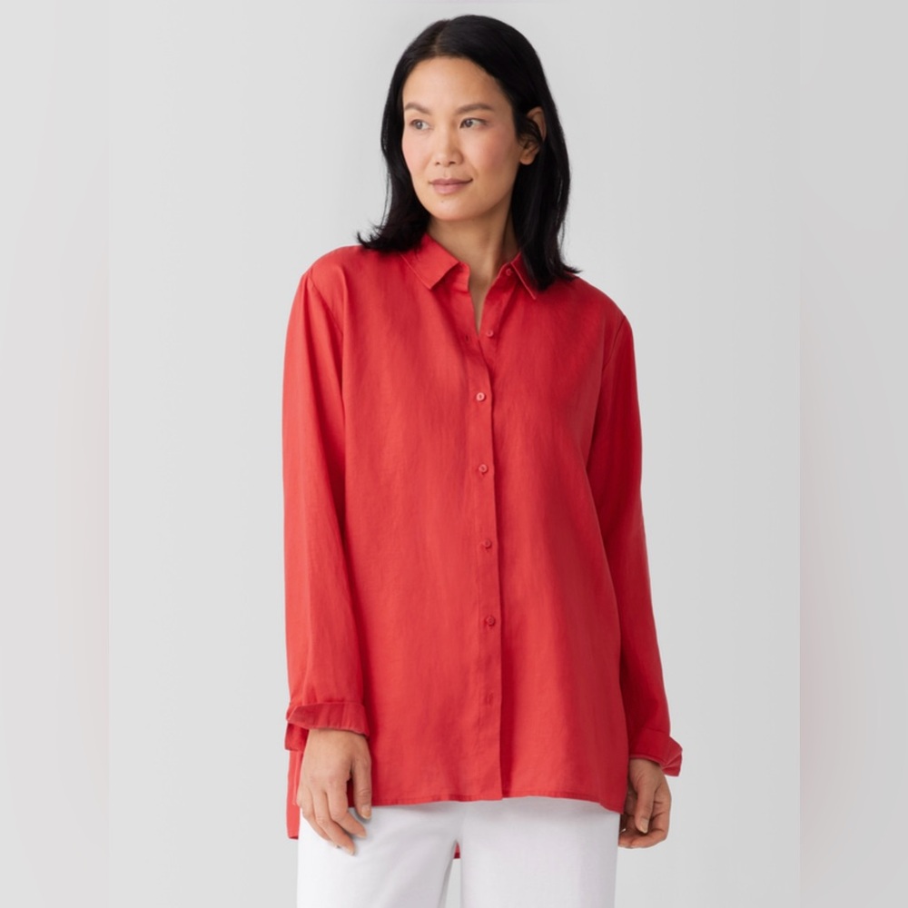 Eileen Fisher Handkerchief Linen Button Down Shirt in Flame Size SP NWT